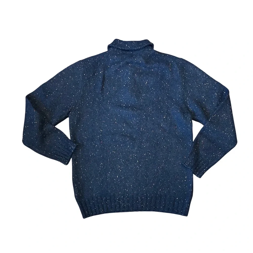 Gallia‎ Mens Navy Blue Alpaca Merino Wool Speckled Knit Polo Sweater Italy